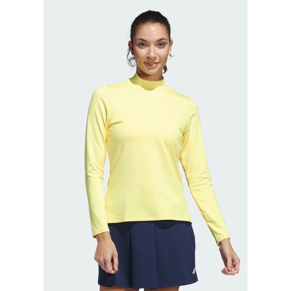 NEW Adidas Beyond Two Tone Mock Neck Golf Shirt Yellow Womens Size M UPF 50+